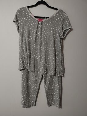 Kensie Gray/White Polka Dot Pajama Set with Pink Bow Soft M